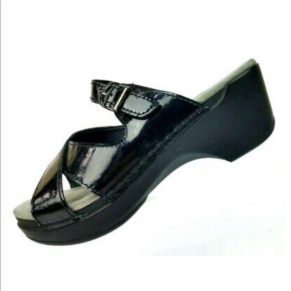 DANSKO Black Patent Leather Slide Platform Sandals